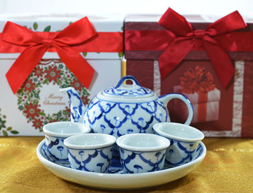 Thai Small Tea Pot  Blue & White Ceramic set