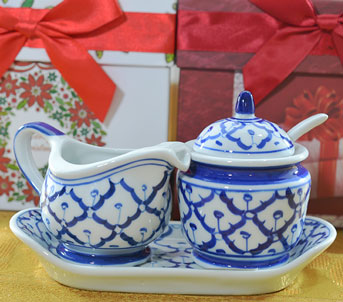 Thai Milk and Sugar  Blue & White Ceramic set