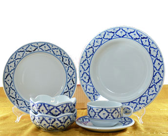 Thai Hand made Blue & White Ceramic set